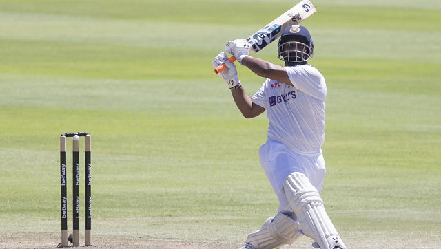 Indian batsman Rishabh Pant in action during the third day of the third and final test match between South Africa and India in Cape Town, South Africa, Thursday, Jan. 13, 2022. (AP Photo/Halden Krog)