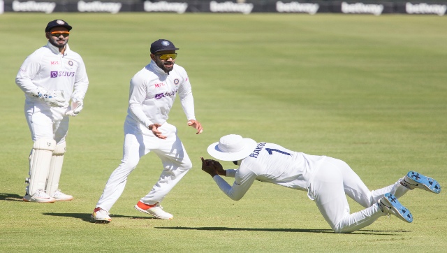 during the third day of the third and final test match between South Africa and India in Cape Town, South Africa, Thursday, Jan. 13, 2022. (AP Photo/Halden Krog)